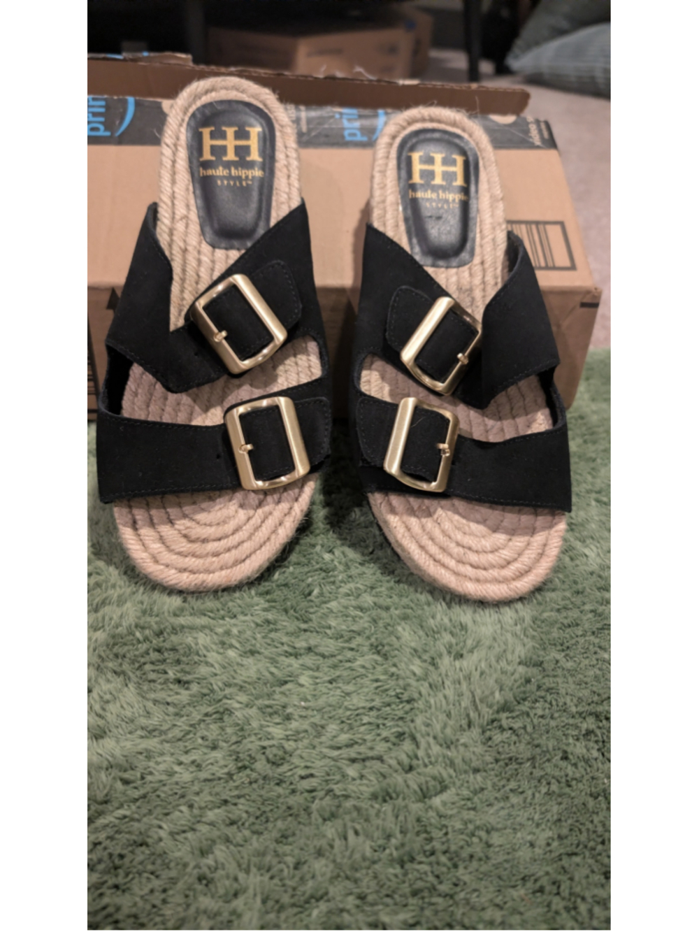 Women's Haute Hippie Black and Beige Buckle Sandals - Picture 9 of 9